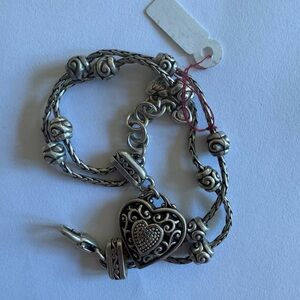 Brighton Vintage Silver Heart Charm Reno Bracelet